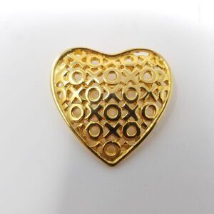 Vintage Anne Klein X's and O's Heart Shaped Brooch Lapel Pin, Gold Tone, Estate